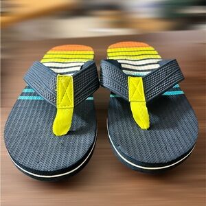 Vibrant Kids Flip Flops with Yellow and Gray Stripes
